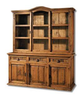 Vitrina Rustica 6 Puertas 3 Cajones Madera Pino Envejecido