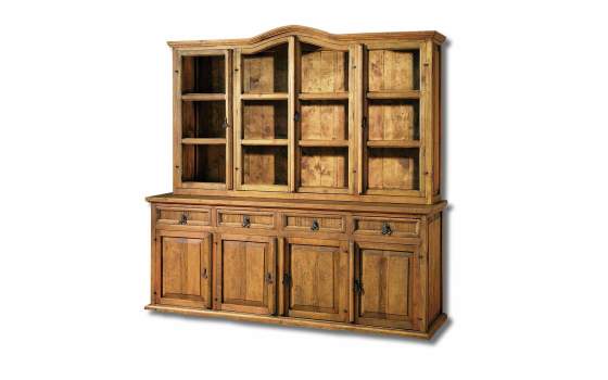 Vitrina Rustica 8 Puertas 4 Cajones Madera Pino Envejecido