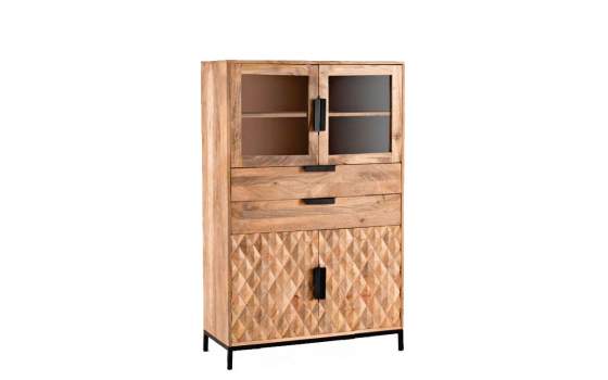 Vitrina Salon Acacia Natural 4 Puertas 2 Cajones Serie Barons