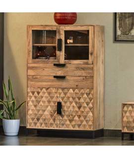 Vitrina Salon Acacia Natural 4 Puertas 2 Cajones Serie Barons