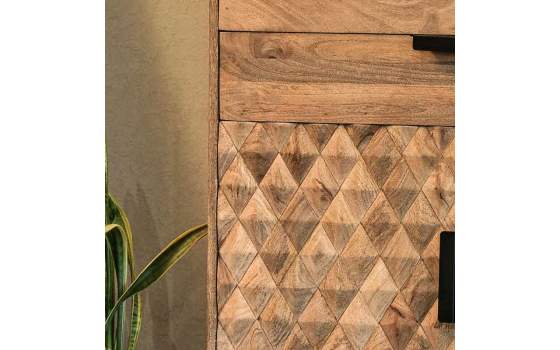 Vitrina Salon Acacia Natural 4 Puertas 2 Cajones Serie Barons