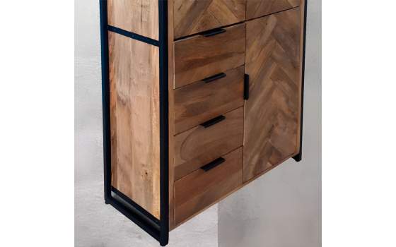 Vitrina Salon Madera Mango 3 Puertas 4 Cajones Serie Rustrie