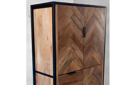 Vitrina Salon Madera Mango 3 Puertas 4 Cajones Serie Rustrie