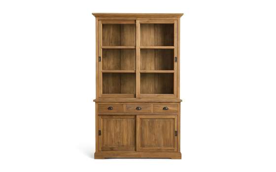 Vitrina Teca Natural 3 Cajones 4 Puertas Serie Aferoe