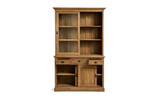 Vitrina Teca Natural 3 Cajones 4 Puertas Serie Aferoe