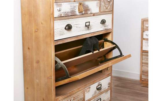 Zapatero Alto 9 Cajones 1 Puerta Rustico Blanco Decapado Ancosta