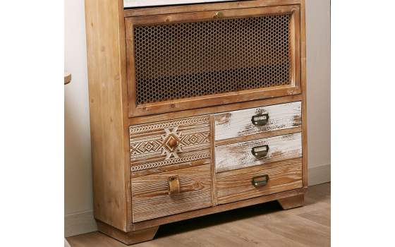 Zapatero Alto 9 Cajones 1 Puerta Rustico Blanco Decapado Ancosta