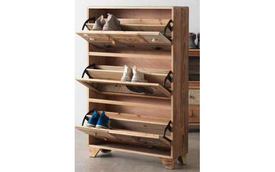 Zapatero Alto 9 Cajones 1 Puerta Rustico Blanco Decapado Ancosta