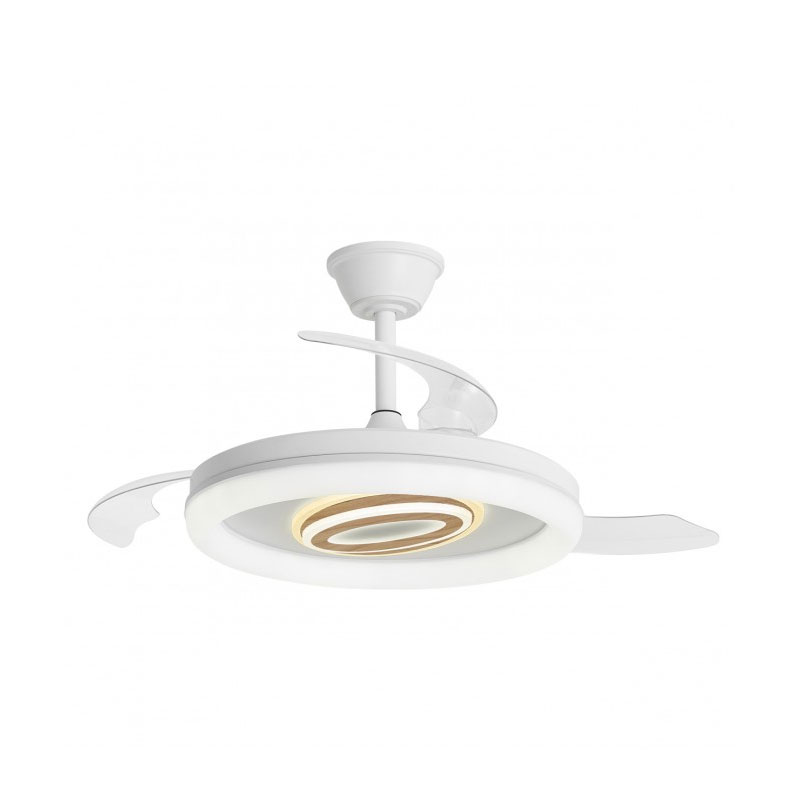 Ventilador de Techo Blanco y Madera con Aspas Retractiles Bribon