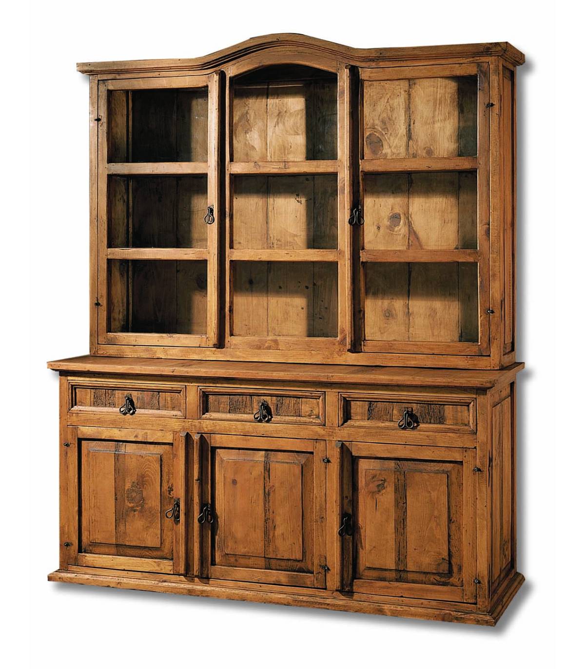 Vitrina Rustica 6 Puertas 3 Cajones Madera Pino Envejecido