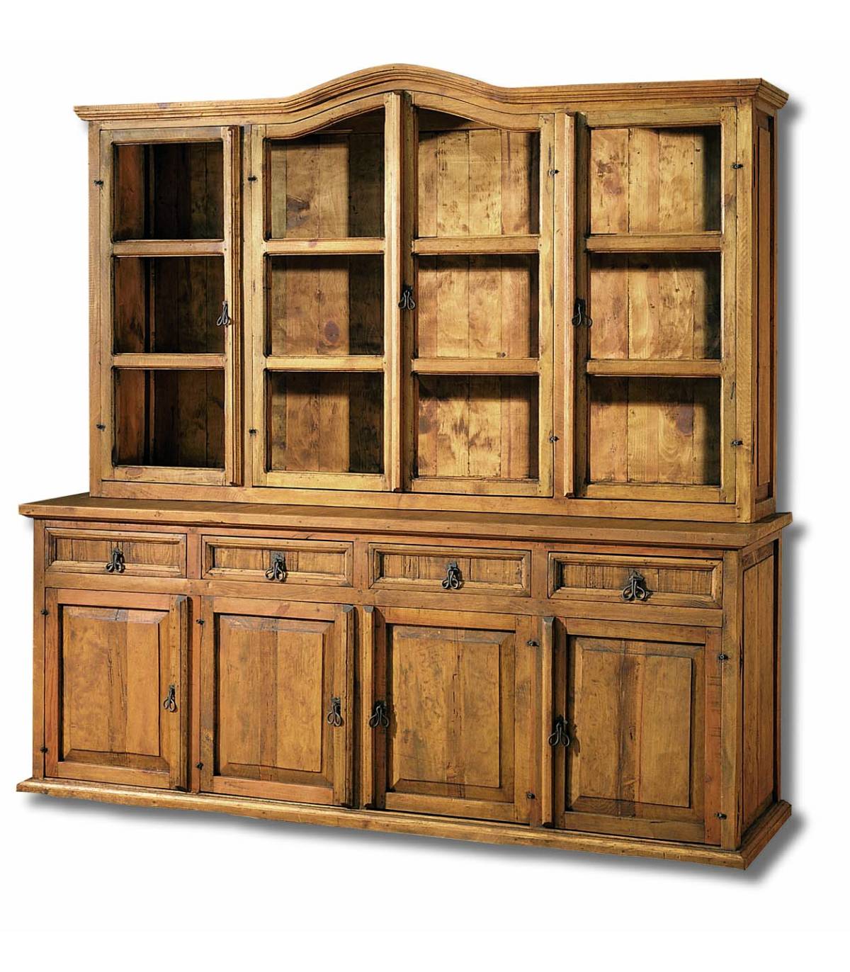 Vitrina Rustica 8 Puertas 4 Cajones Madera Pino Envejecido