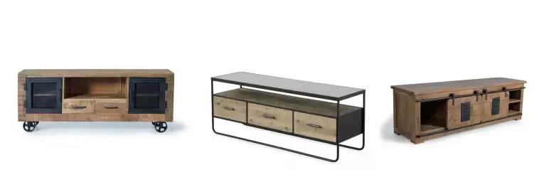mueble televisión industrial, Muebles TV industriales maderas macizas metal