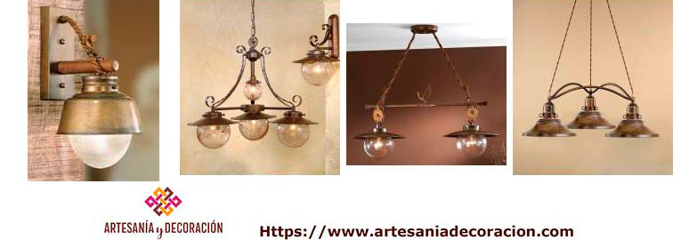 lampara de estilo rustico colonial en laton, madera y cuerda diseños unicos de gran calidad