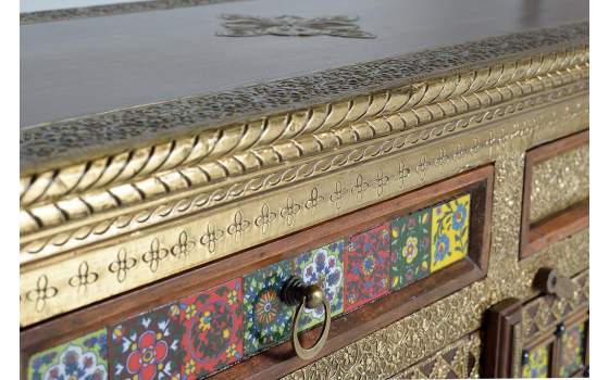 Aparador Etnico Grande Ceramica Bronce Repujado Aichen Aparador Etnico Grande Ceramica Bronce Repujado Aichen