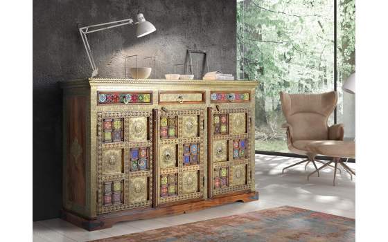 Aparador Etnico Grande Ceramica Bronce Repujado Aichen Aparador Etnico Grande Ceramica Bronce Repujado Aichen