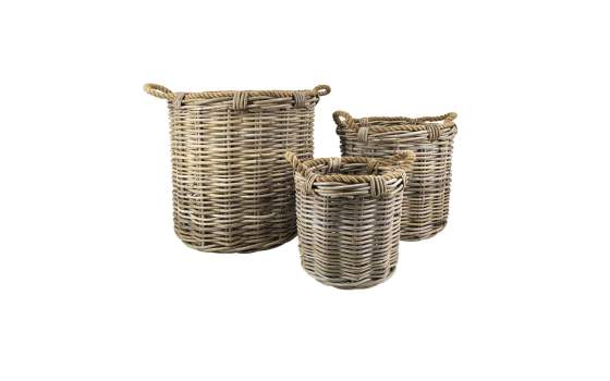 Juego de 3 Cestas de Ratan Natural y Cuerda Serie Titus Juego de 3 Cestas de Ratan Natural y Cuerda Serie Titus