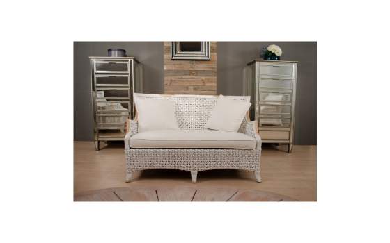 Sofa Tresillo 2 Plazas Rattan Madera Patinado Blanco  Melbourne Sofa Tresillo 2 Plazas Rattan Madera Patinado Blanco  Melbourne