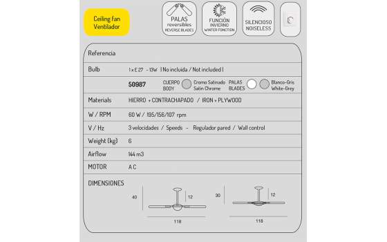 Ventilador 2 Colores Blanco Gris Ventilador 2 Colores Blanco Gris