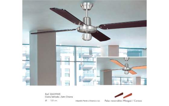 Ventilador Cromo Satinado  Palas Wengue Ventilador Cromo Satinado  Palas Wengue