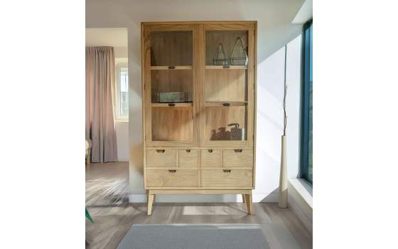 Vitrina Salon 6 Cajones 2 Puertas Acristaladas Nordico Scandi Vitrina Salon 6 Cajones 2 Puertas Acristaladas Nordico Scandi